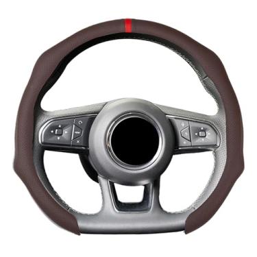 Imagem de ontto Capas de volante de couro com marcador central, capa antiderrapante para volante, manga fresca no verão, quente no inverno, protetor de luva de volante para proprietários de carros, homens e