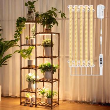 Imagem de Prateleira de plantas com suporte de madeira Grow Light Dreyoo de 8 ca