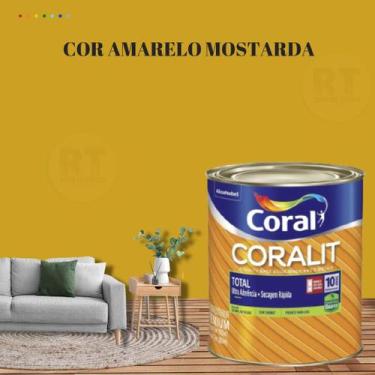 Imagem de Tinta Esmalte Sintético Base Água Cor Amarelo 800ml Coral Coralit Tota