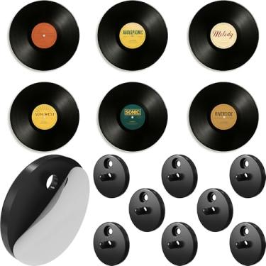 Imagem de Modern JP Suporte de parede de vinil adesivo para discos (pacote com 8) – Suporte de disco de fixação forte, visor de disco de vinil minimalista, fácil instalação segura para registros – Preto