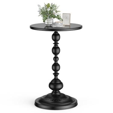 Imagem de Mesa lateral pequena redonda de metal para sala de estar, quarto, escritório - mesa de centro moderna com pedestal preto fosco para espaços pequenos - 53 cm de altura, mesa de bebida compacta para