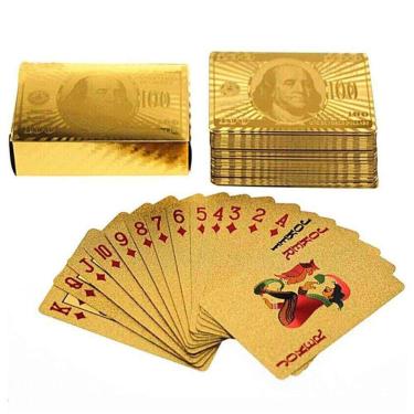 Imagem de Baralho Dourado Ouro Brilho Luxo Poker Truco Cartas Jogos