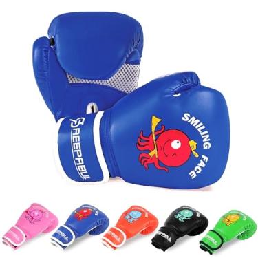 Imagem de SAEEPABUL Luvas de boxe infantis para meninos e meninas, luvas de treinamento de boxe juvenil, luvas de pancada para saco de pancadas, kickboxing, muay thai, MMA, azul, 113 g