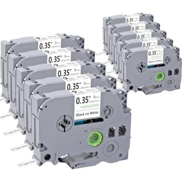 Imagem de YUANQIMM Fita de etiqueta TZe-221 TZe221 TZ-221 TZ221 compatível com Brother Label Maker Tape 9 mm 0,35 para impressora P-Touch PTD220 PTD610BT PT-D410 PT-P710BT PTH110, 9 mm x 26,2 m, pacote com 10