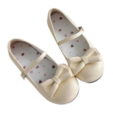 Imagem de BEROBELLO Lolita Tênis feminino bonito Mary Jane sem salto com laço e bico redondo, Brilhante cremoso, 34