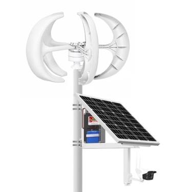 Imagem de 12V,HYZHANHONG Controlador de Gerador de Turbina Eólica de Eixo Vertical de 5 Lâminas Tipo Lanterna 10000W 12/24V/48V Kit de Gerador de Turbina Eólica com Painéis Solares (48V)