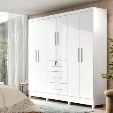 Imagem de Guarda-roupa Casal 6 Portas 3 Gavetas Com Chave Mumbai Mdp Branco - MA