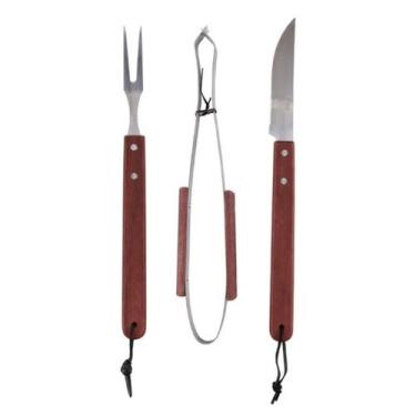 Imagem de Kit Churrasco 3 Peças Garfo Faca Pegador Inox Nix House - Nixhouse
