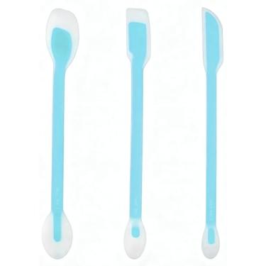 Imagem de Conjunto de 3 colheres de espátula de ponta dupla de silicone - Raspador de pote de cabo longo e colher de medição com escala (1 colher de sopa, 1 colher de chá, 1/2 colher de chá) - para geléia