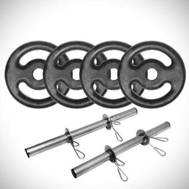 Imagem de Kit De Halter Com Barra 40cm + Anilhas De Ferro Fundido 20kg-Unissex
