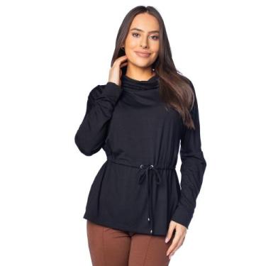 Imagem de Blusa Feminina Olho Fatal Laço Gola Alta Preto, Preto, P