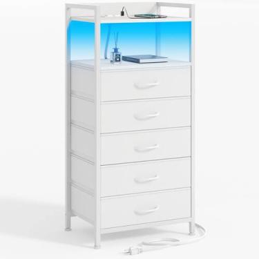 Imagem de Mesa de cabeceira Furnulem branca com 5 gavetas de armazenamento com l