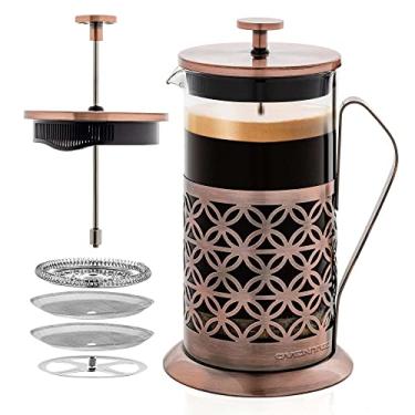 Imagem de OVENTE Cafeteira French Press de 1000 ml com vidro borossilicato resistente ao calor, design de aço inoxidável e sistema de filtro de 4 níveis, panela portátil de cerveja fria para viagem, acampamento