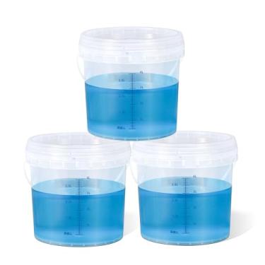 Imagem de ASEVAT Balde graduado transparente com tampa, baldes de grau alimentício, recipientes de limpeza, baldes de plástico, alças extra duráveis com aderência para facilitar o transporte (transparente, 4