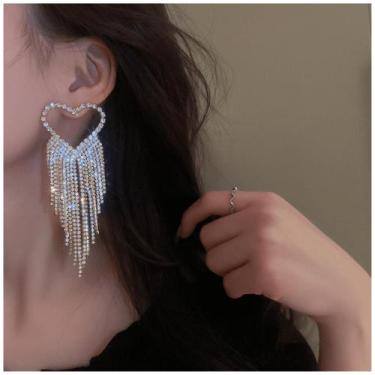Imagem de Brinco De Festa Coração Franja Strass Casamento Noiva - VALLEN ACESSÓR