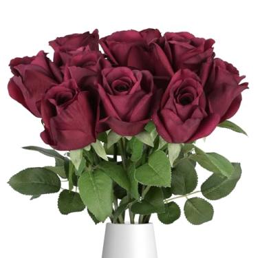 Imagem de IPOPU 12 peças rosas de toque real de 56 cm, flores artificiais, rosas realistas, haste longa, flores artificiais para decoração de mesa de casamento em casa (Fúcsia)