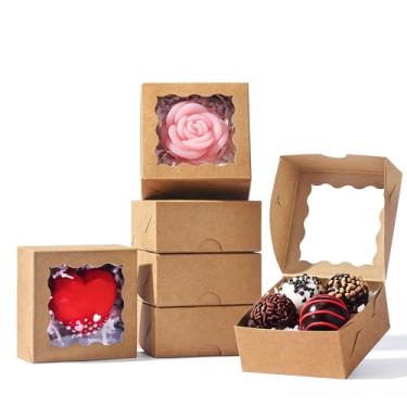 Imagem de SLShePack Mini caixas de padaria de 7 x 7 x 3 cm com janela para sabonete caseiro, biscoitos, trufas de chocolate, morangos cobertos de chocolate