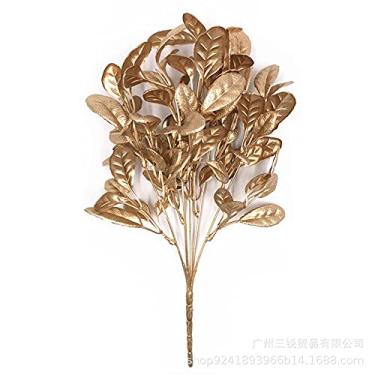 Imagem de Plantas falsas douradas prateadas para quarto buquê de fotos, adereços artesanais de folhas de eucalipto, decoração de plástico (G5)