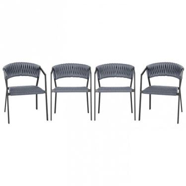Imagem de 4 Cadeiras Atenas Alumínio Tricô Náutico P/ Cozinha Trama Prata