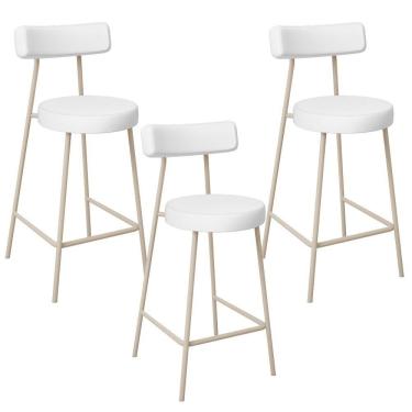 Imagem de Kit 03 Banquetas Baixa Cozinha Sala Jantar Bancada Milão Arena L02 Facto Branco - Lyam Decor