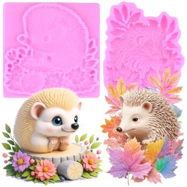 Imagem de MIYAHOUSE Moldes de silicone para fondant de ouriço para decoração de bolos, topo de cupcake, pasta de goma de chocolate, argila de polímero, conjunto de 2