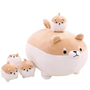 Imagem de Brinquedo de pelúcia TOYSYM Shiba Inu com 4 bichos de pelúcia Baby Cor