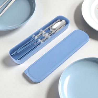 Imagem de Generic 1 conjunto de talheres para lava-louças, colher projetada na cintura, conjunto de 2 peças com caixa de aço inoxidável prateado azul 23,7 x 6 x 6 cm