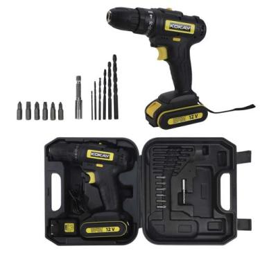 Imagem de Parafusadeira E Furadeira a Bateria 1350Rpm Maleta E Brocas - Kokay