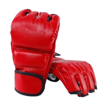 Imagem de rockible Luvas de boxe luvas de perfuração abertas kickboxing luvas profissionais sparring para sanda mma sparring feminino masculino, Vermelho