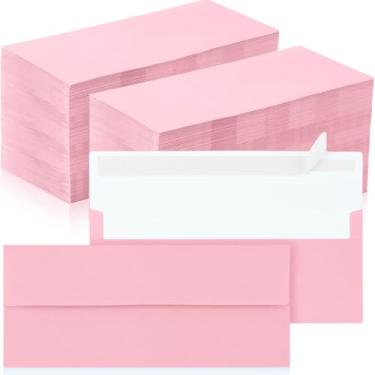 Imagem de Jutom Envelopes Kraft, 500 unidades, tamanho carta, número 10, negócios, forte, selado, 10 x 23 cm, aba, escritório, impressão, envelopes sem janelas, invisível (rosa)
