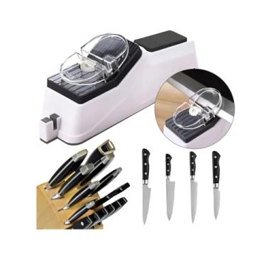 Imagem de Afiador Elétrico Profissional para Facas e Tesouras 2 Rebolos Extras, Via USB, Com Fonte Bivolt 110v/220v, Branco, Amolador Afiador Elétrico de Facas e Tesouras