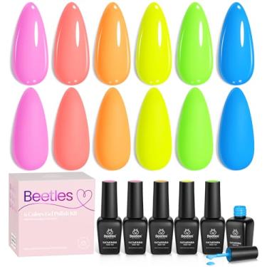 Imagem de Beetles Conjunto de esmalte de gel de Halloween, coleção arco-íris brilhante, 6 cores, rosa choque, azul, amarelo, verde, imersão UV, LED, neon gel, kit de presente para mulheres
