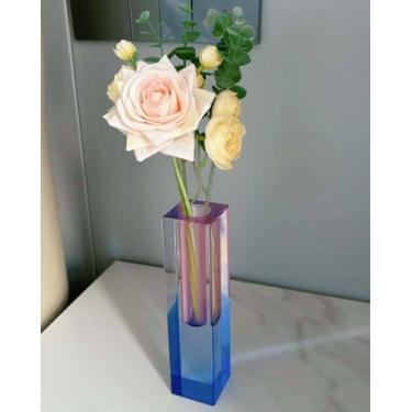 Imagem de HLYU Vaso de acrílico para decoração de quarto minimalista, vaso de botão de coluna quadrada exclusivo, decoração de casa moderna, escritório e decoração de casamento, estética, adorável cor gradiente