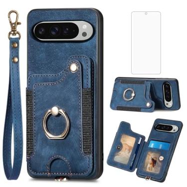 Imagem de Asuwish Capa de celular para Google Pixel 9 Pro XL com protetor de tela de vidro temperado e alça de pulso RFID suporte para cartão de crédito anel com suporte para celular Pixel9 9Pro 9ProXL nove