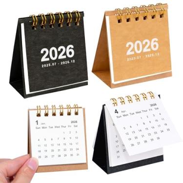 Imagem de 2 pacotes de mini calendário de mesa 2025, pequeno calendário de mesa 2025, de janeiro de 2025 a dezembro de 2025, calendário de mesa mensal para agenda diária, material de escritório escolar