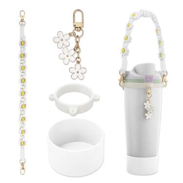 Imagem de SITKOL Conjunto de acessórios para Owala FreeSip Sway 30/1,134 g, copo de 1,134 g e garrafa de água infantil de 473 ml - Inclui bota de silicone, alça de transporte e lindos pingentes de flores