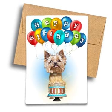 Imagem de Fava Bean Productions Cartão de aniversário Yorkshire Terrier, Yorkie com balões e design de bolo de biscoito de cachorro - 560