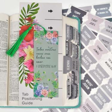 Imagem de Guias de índice da Bíblia Espanhola Novo e Antigo Testamento Design Floral Laminado Fosco, Suprimentos para Diário da Bíblia - 122 peças (cinza)