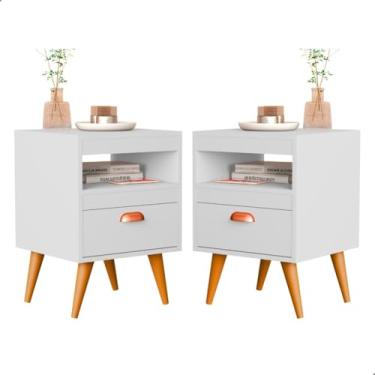Imagem de Kit 2 Mesa De Cabeceira Para Quarto Com Pés e Gaveta Com Nicho Criado Mesinha Canto mesa de cabeceira com gaveta 56×34×31cm(Branco)