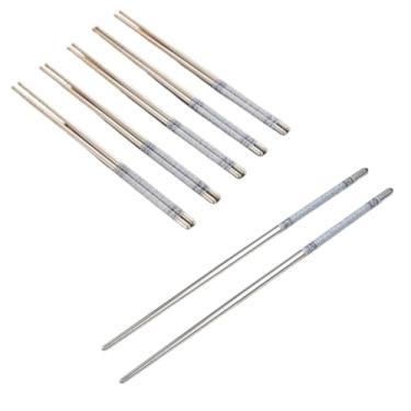 Imagem de Kit 6 Hashis Aço Prata Inox Reutilizável Resistente Pauzinhos Estampados Flores Palitinho Coreano Japones Chineses Limpo