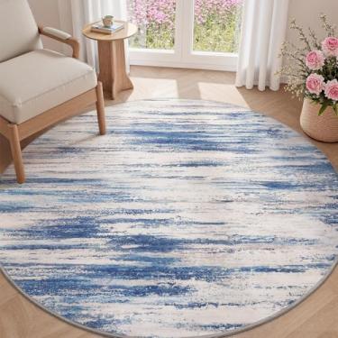 Imagem de tchdio Tapete redondo 1,8 m azul moderno abstrato tapete circular antiderrapante tapete circular lavável tapete redondo, azul, 1,8 m