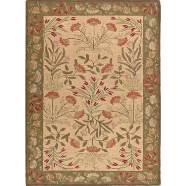 Imagem de Restoration and Renovation Tapete de lã artesanal floral Adeline bege/azul tradicional feito à mão para sala de estar, quarto e cozinha (2,6 x 23 pés, multi)