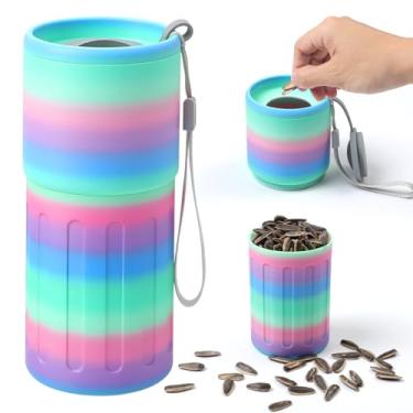 Imagem de TAAMOG Copo portátil de sementes de girassol com armazenamento de concha, recipientes de lanche com tampas para atividades ao ar livre/no carro/viagem/jogos esportivos, presente para amantes de