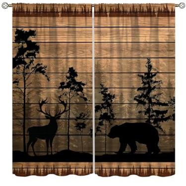 Imagem de AAVEUP Cortinas blackout de cabana florestal para cozinha rústica de madeira rústica vintage urso veado rústico cabana tratamentos de janela para casa de fazenda quarto sala de estar 107 x 160 cm
