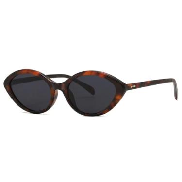 Imagem de Óculos de sol vintage ovais com armação grande, femininos e masculinos, óculos de sol de grife de luxo populares, óculos de grau punk com rebites, UV400 (preto leopardo)