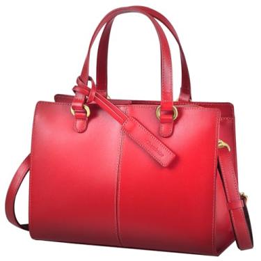 Imagem de Chamboise Bolsa de ombro bidirecional de couro legítimo, tamanho compacto 25 x 18 x 9,9 cm, 5 cores, feita no Japão, Vermelho