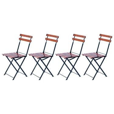 Imagem de Kit 4 Cadeiras Dobrável Ferro E Madeira Maciça Envernizada Natural