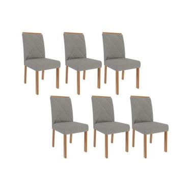 Imagem de Cadeira Sala de Jantar Fernanda Kit 6 Un Madeirado/Linho Grafite - Cimol