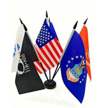 Imagem de JBSJBS Conjunto de bandeiras de mesa militar 30,5 cm, conjunto de luxo, bandeiras do exército, mini bandeiras de mesa de escritório pequenas das forças armadas com base preta para decoração do Dia dos