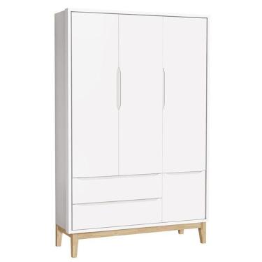 Imagem de Guarda Roupa Infantil New Classic 3 Portas Branco Com Pés Madeira Natural ? Reller